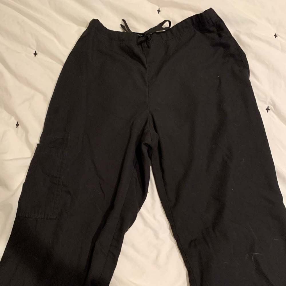 Black scrubs with drawstring. Very comfortable. Used but in great shape!